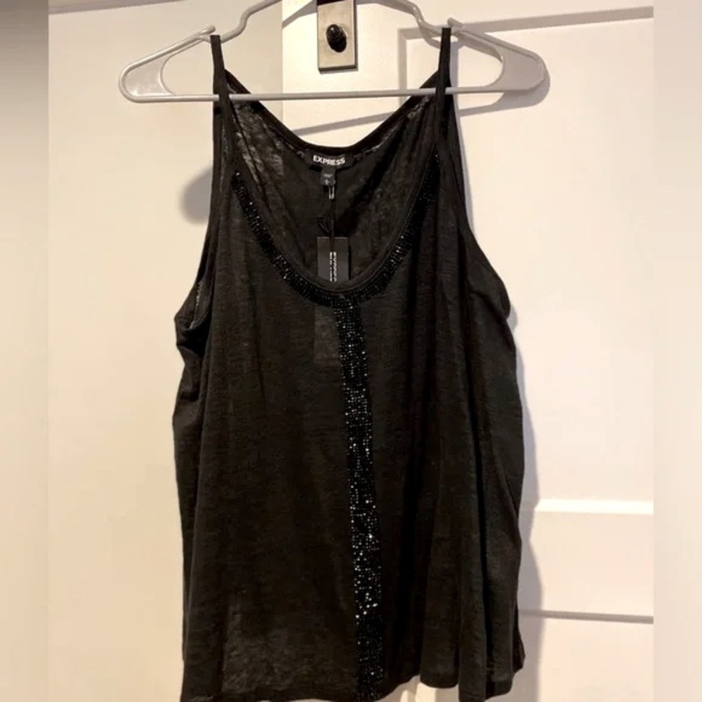 Express Black Sequin Trim Tank Top